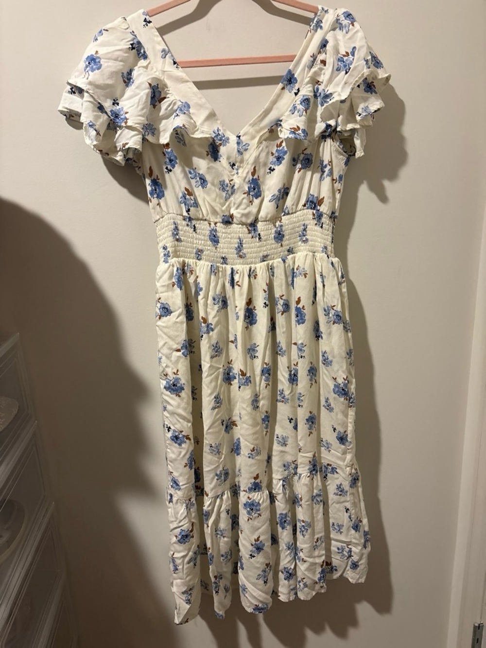 Maurices Cream Floral Sundress with Blue Flowers